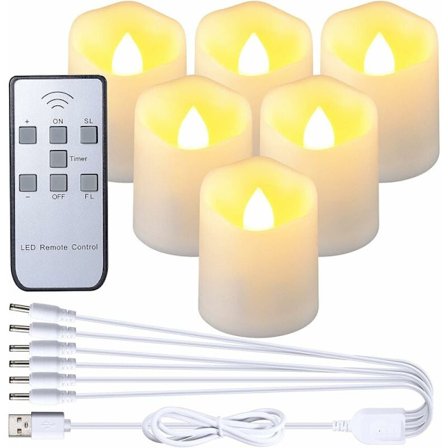 Uppladdningsbara LED-ljus, 6-pack flamlösa ljus med Remote Co