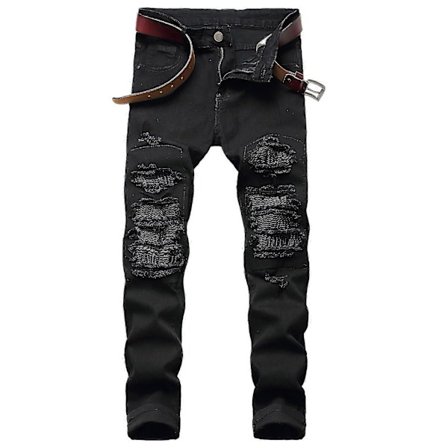 27-42 Stretch Ripped Herre Jeans Mote Kne Hull Klassisk Blå Svarte Jeans Herre Sommer Nye Denim Bukser