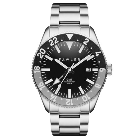 Métier II | Montre GMT en acier inoxydable gris pour hommes - Montres bracelet - pour Hommes - Fawler