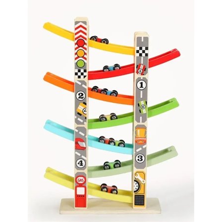 7 bane træ rampe racer toddler legetøj bil sæt