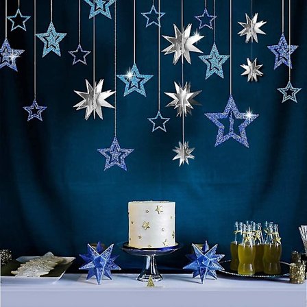 Blå Silver Star Party Dekoration Kit Metallic Glitter 3d Star Girlang Twinkle Little Star