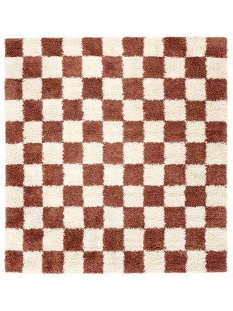 Shaggy Rug Checkered Chessie Rust Red/Off White Square Oeko-Tex