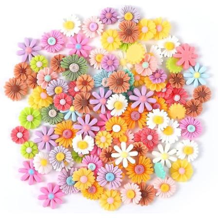 Set med 100 blomsterhartser i harts, tusenskönor för gör-det-själv, scrapbooking, smyckestillverkning, handgjorda dekorationer (blandade färger)