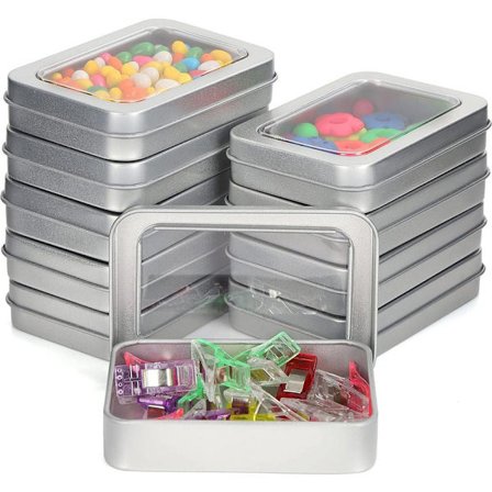 Silver Metallförvaringsburkar med lock (10-pack) - 9 x 6,3 x 1,7 cm