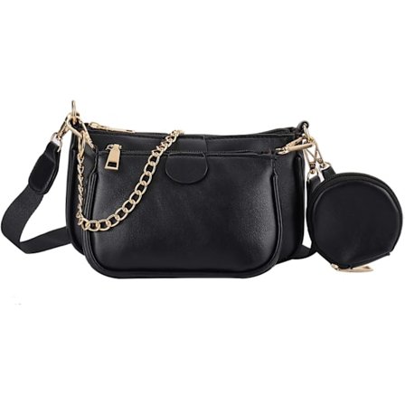 Skulderveske, Multifunksjonell Gyllen Glidelås Håndvesker med Myntveske inkludert 3 Størrelser