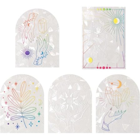 5 st Statiska Regnbågsfönsterdekaler Båge Löv Sol Kattmönster Suncatcher Fönsterdekaler Anti-Kollisionsfönster för Skjutfönster Förhindra 