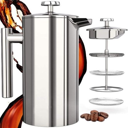 1 liter / 1000 ml kaffebryggare dubbelväggig rostfritt stål kaffemaskin -