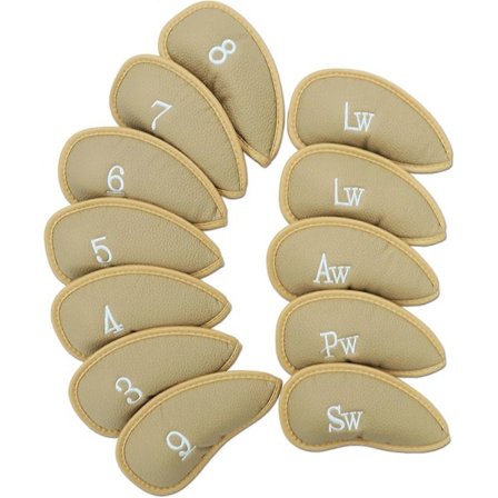 Golf Jern Head Covers Læder Headcover 12 Stk Sæt, Golf Jern Headcovers Beskytter til Klub Passer til Alle Mærker Brun