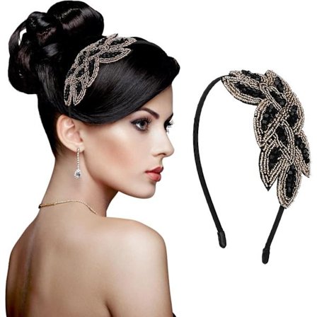 (Svart gull) 1920-talls pannebånd for kvinner Vintage krystallhårtilbehør for bryllup Valentinsdag Tilbehør for jenter P