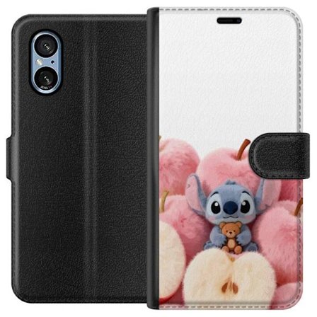 Yhteensopiva Lompakkokotelo Sony Sony Xperia 5 V Värikäs kollaasi futuristisilla tyttöryhmän hahmoilla, sydämillä ja glitterillä nykyaikaisessa