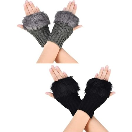 (Svart + Mörkgrå) 2 Par Fingerlösa Vinterhandskar Korta Touch