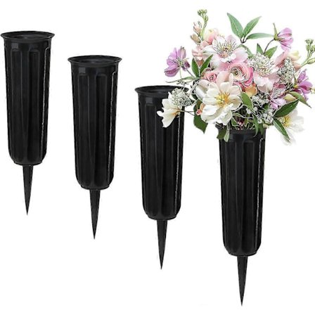 4 Stycken Gravvaser med Spikar, Kyrkogårdsvaser, Blomhållare i Plast för Kyrkogård, Gravvaser Gravdekorationer för Gravsten G[D]