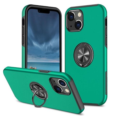 iPhone 14 Plus Finger Ring Kickstand Hybrid Case - Grønn