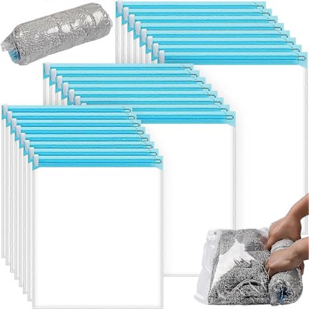 24-pak Rejsepladsbesparende poser Rullende kompressionsposer Bulk til pakning af bagage Tøj, 8 x XL, 8
