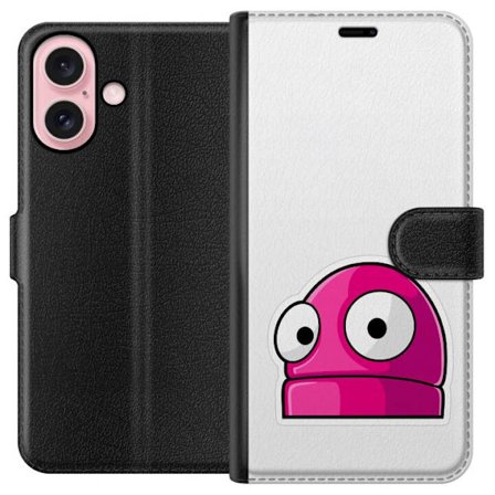 Yhteensopiva Lompakkokotelo Apple Apple iPhone 16 Pinkki sarjakuvahahmo suurilla silmillä leikkisässä ja humoristisessa tyylissä