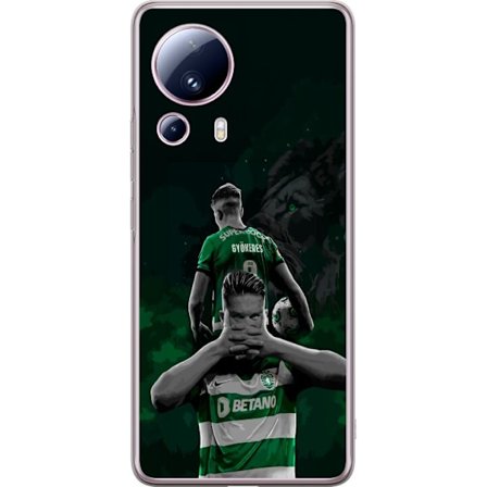 Yhteensopiva Puhelinkuori Xiaomi 13 Lite Neonmotiivi, jossa teksti "Gaming is in my DNA" sinisenä ja punaisena tiiliseinällä, jossa loistava DNA-spira