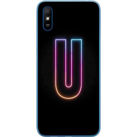 Kompatibel Mobilcover til Xiaomi Xiaomi Redmi 9AT Minimalistisk neonbogstav U i farverig lyseffekt mod sort baggrund