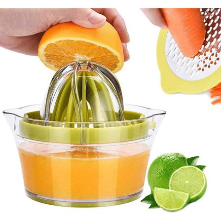 Citrus Citron Apelsin Juicer Manuell Handpress med Inbyggd Mätkopp och Rivjärn, Grön