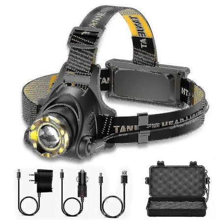 990000lm LED-hovedlampe Genopladelig forlygte Zoomable hovedlygte lommelygte EU-stik