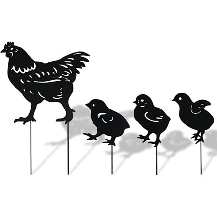 4 stk. kyllinghagekunst metallpinner, hageinnsats hønseskulptur