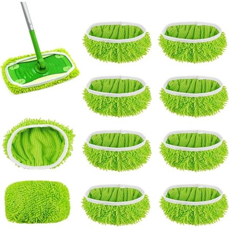 10-pak gulvmopper, kompatible med Swiffer Sweeper til våd og tør brug, genanvendelige mikrofiberklude til alle gulvtyper, grøn 25x11,5 cm