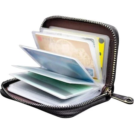 Ægte Læder Kreditkortholder Pung med Lynlås til Mænd og Kvinder