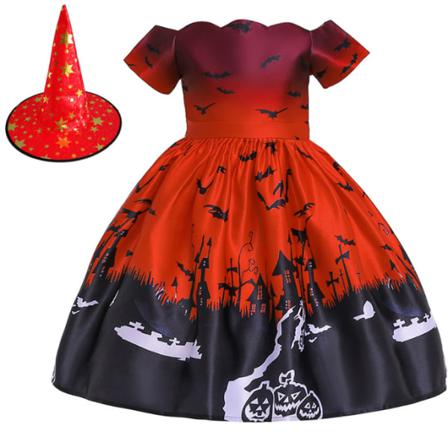 1st Halloween Witch Costume Outfit Cosplay Klänning Set Red 140cm