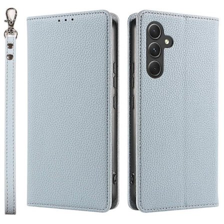 Til Samsung Galaxy A26 5G Etui Magnetisk Litchi Tekstur Tegnebog Læder Telefon Cover med Håndledsrem
