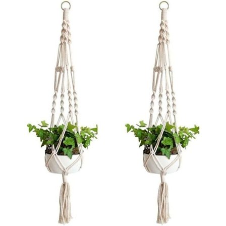 2 stk. makramé planteophæng, bomuldsrebkurv til ophængning af makrameblomster til vægblomster til husdekoration, kontorhavearbejde 4 ben
