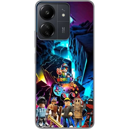 Yhteensopiva Puhelinkuori Xiaomi Redmi 13C Roblox neonmaailma, jossa on futuristisia maisemia, peliohjaimia ja suosittuja hahmoja - täydellinen pelifa