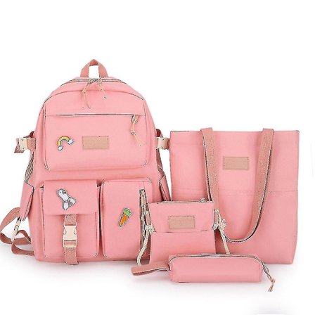 Gymnasie- och högskolestudenter Tredelad canvasväska Kvinnlig College Style Ryggsäck-rosa