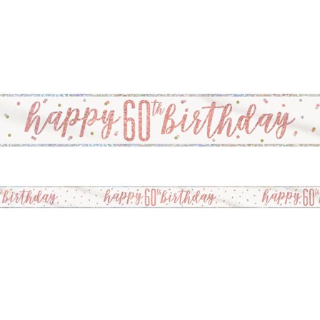 Happy 60th Birthday Banner Hvidt & Roséguld