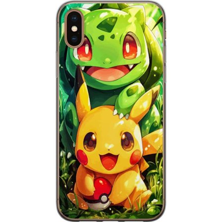 Kompatibel Mobilcover til Apple Apple iPhone XS Max Pikachu og Bulbasaur sidder tæt sammen i et soloplyst skovlandskab og spreder varme, venskab og c