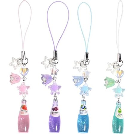 Söta Jordgubbsläsk Telefonberlocker, Frukt Sommar Telefon Nyckelring Berlock, Estetisk Pärlstav Telefonberlock