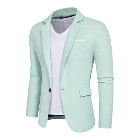 Herre Blazer Slim Fit Jakke, Enkeltspent Blazer med Én Knapp