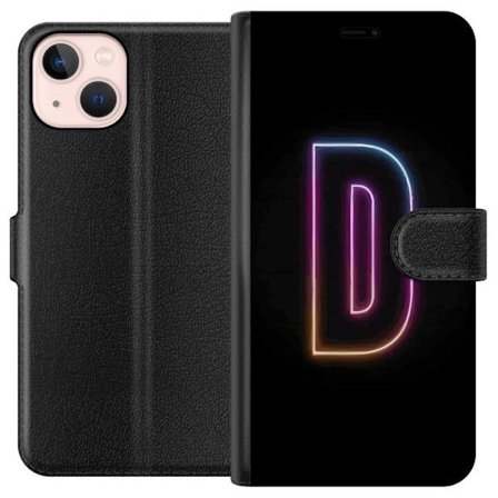 Kompatibel Tegnebogsetui til Apple Apple iPhone 13 Minimalistisk neonbogstav D i farveskiftende lys mod sort baggrund i moderne digital design