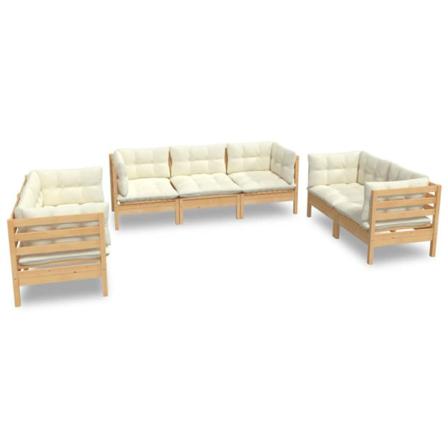 Vidaxl Loungegrupp Med Gräddvita Dynor 7 Delar Massiv Furu Creme