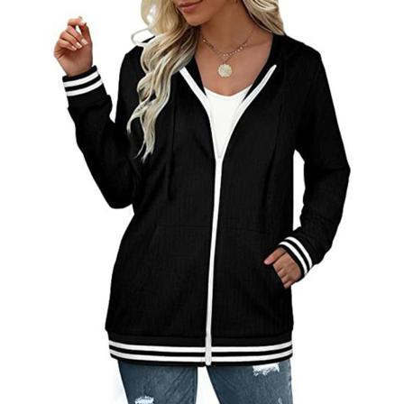 Kvinnor Långärmade Randig Hooded Overcoats Color Block Ytterkläder