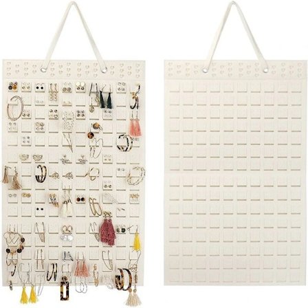 Väggmonterad smyckeshållare, örhänge displayställ, örhängeförvaring för broscher, halsband, ringar, rymmer upp till 300 par (benvit)