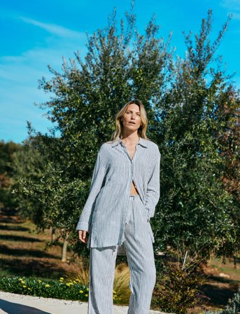 FREE/QUENT Pants From Freequent In A Soft Material With A Striped Print. The Pants Have A S - Navy - M