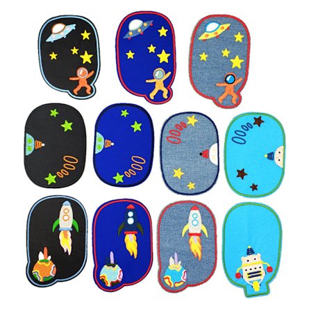 Broderad påsydd eller stryka på lapp - 11-pack Planet Astronaut