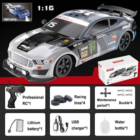 1:16 Ljus Spray Fjärrkontroll Bil GTR Sportbil 4WD Höghastighets Drift Rc Bil 2.4G Trådlös Fjärrkontroll Leksaksbil Barnleksaker
