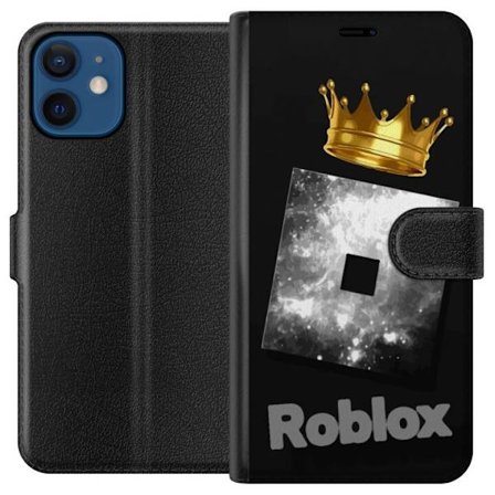 Kompatibel Tegnebogsetui til Apple Apple iPhone 12 mini Minimalistisk sort og sølvfarvet Roblox-symbol med gylden krone og luksuriøs gamer-æstetik