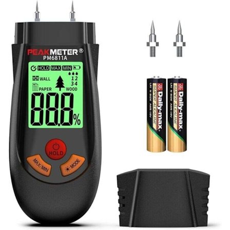 Fugtmåler med 6 tilstande - Hurtig fugttester til træ, papir, krydsfiner, gipsvægge, gulve og byggematerialer