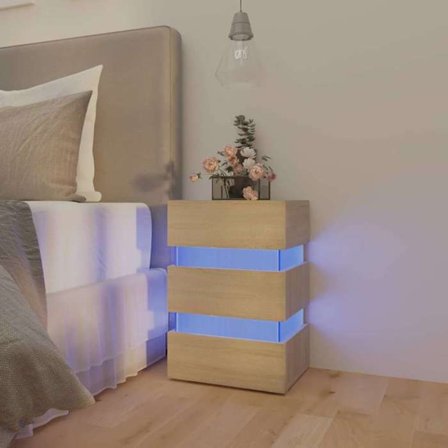 Maison Exclusive - LED-nattduksbord i sonomaek, 45x35x67cm, ingenjörsträ