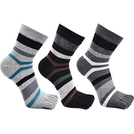 Bomullsherresokker med tær, løpesokker, minicrew-sokker, UK herresko 6-10, flerfarget - 3 par