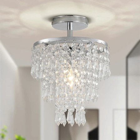 Modern kristalltaklampa, 3-lagers kristall, E27-lampa (lampa ingår ej), semi-infälld kristallkrona