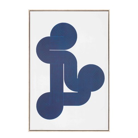 Abstrakt blåt lærredskunst – 60x90cm, naturlig ramme