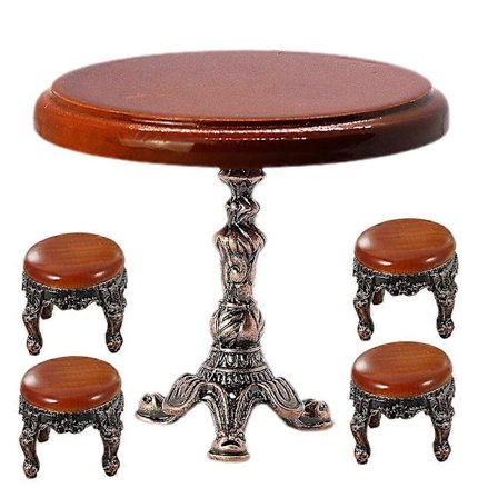 1 Setti Miniatyyri Puinen Pyöreä Pöytä Nukkekodin Sivupöytä Jakkarat Nukkekodin Koriste Tarvike