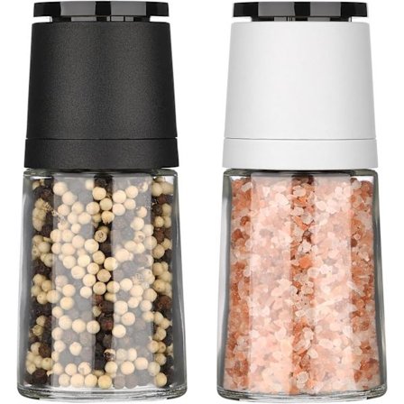 Salt og pepperkvernsett, salt og pepper keramisk kjerne og glasskropp, salt og pepperkvern, uten salt/pepper inkludert (2-pakning) (140 ml)